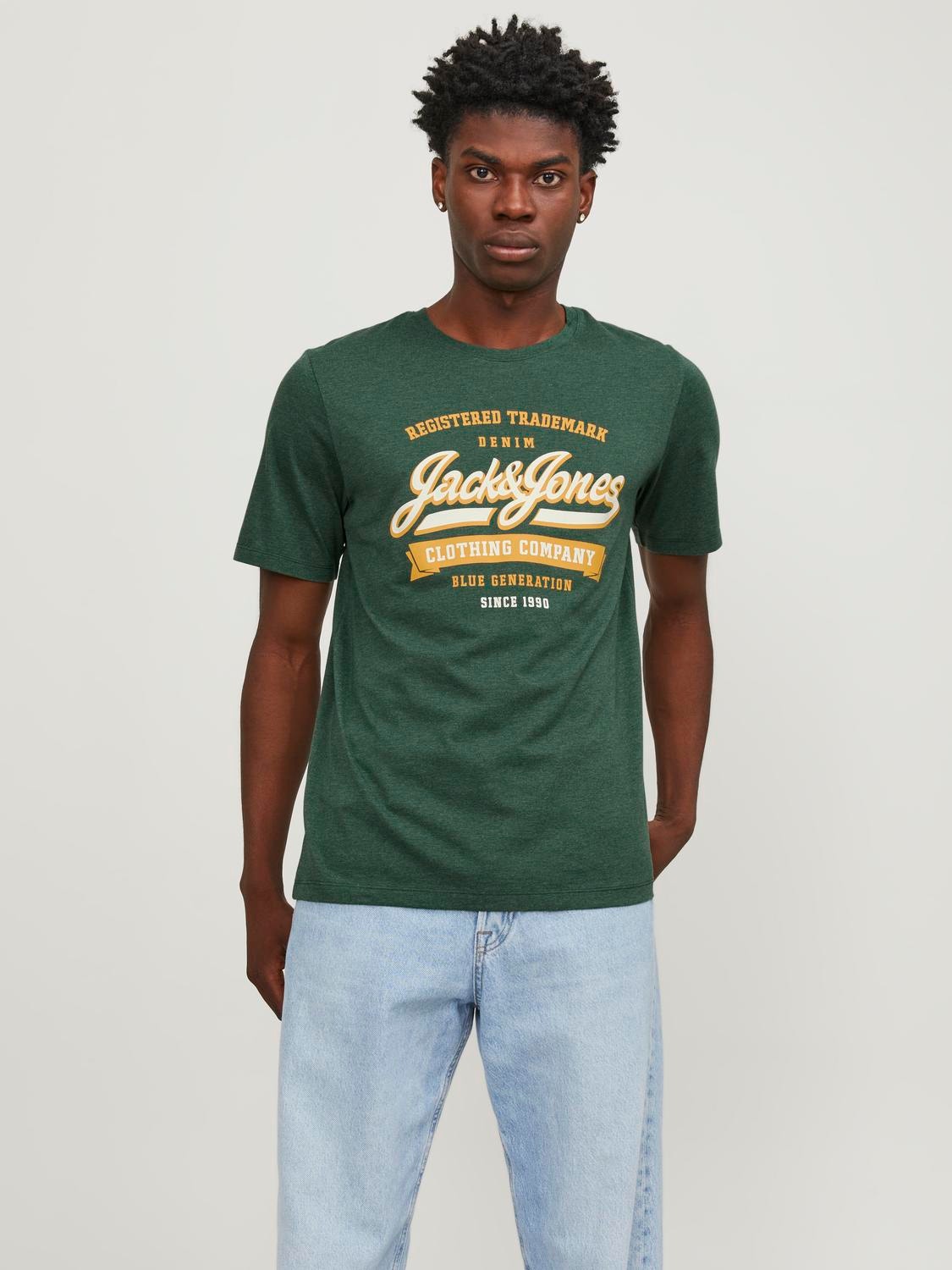 Jack & Jones Logo Kruhový výstřih Tričko -Dark Green - 12246690