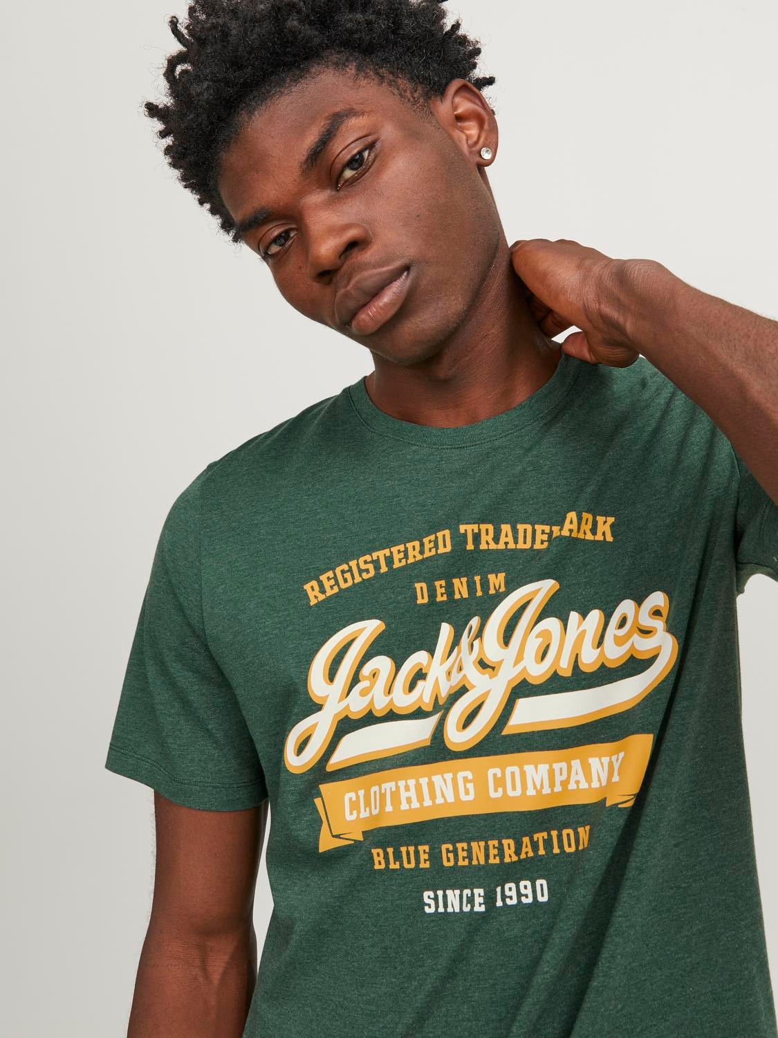 Jack & Jones Logo Kruhový výstřih Tričko -Dark Green - 12246690