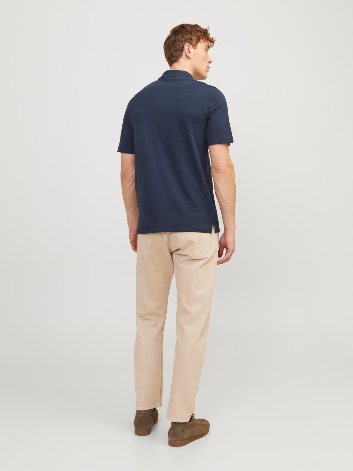 Navy blue polo store and khaki pants