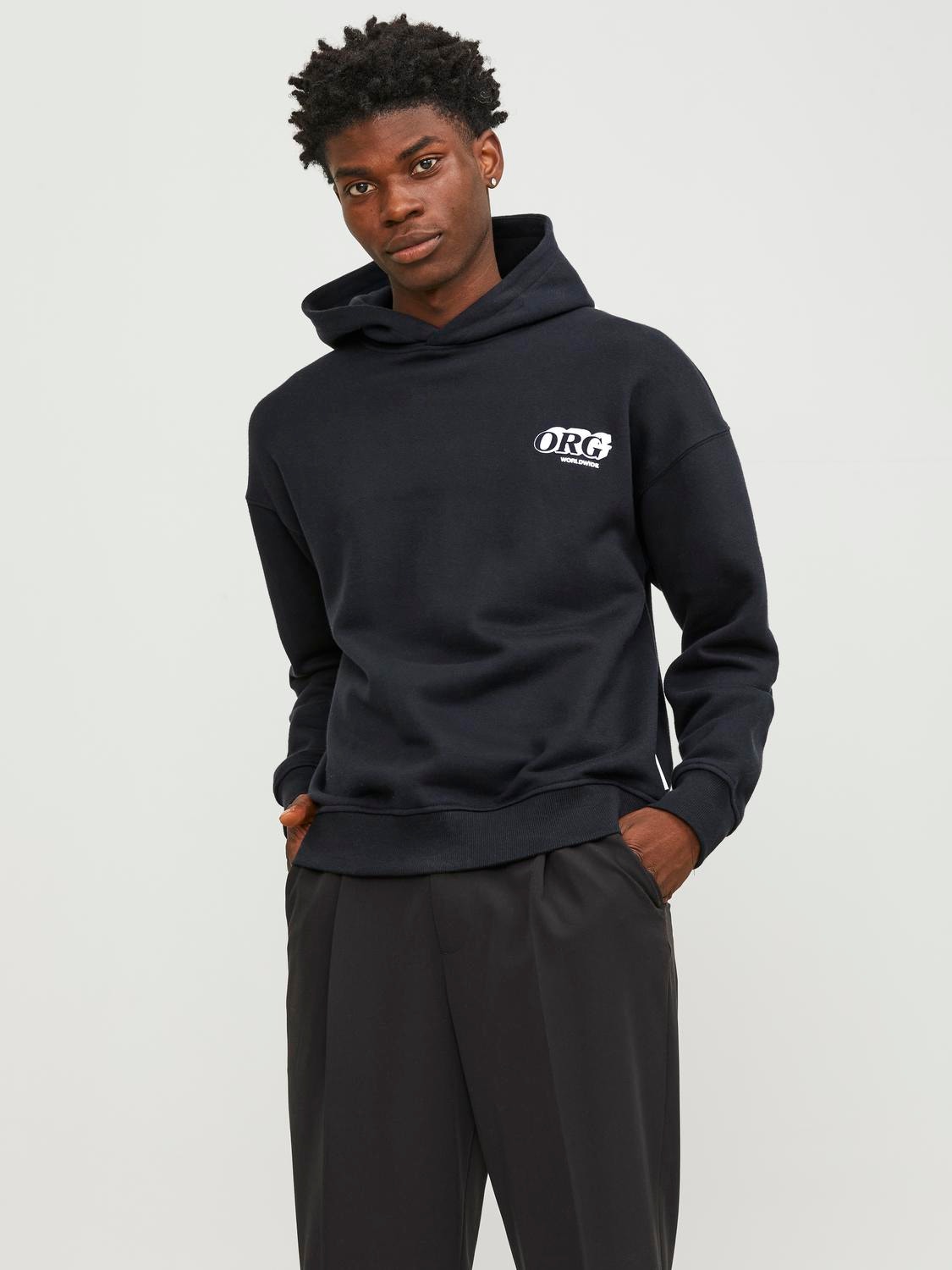 Jack & Jones Potištěný Mikina s kapucí -Black - 12246799