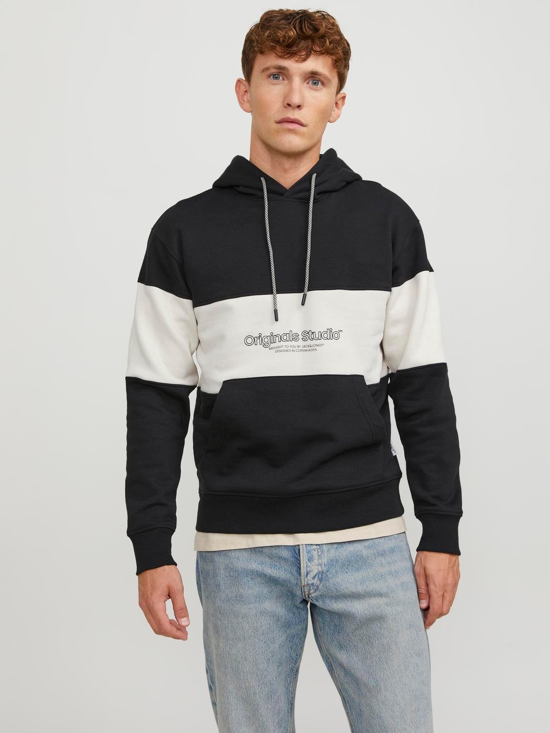 Jack & Jones printed logo hoodie in darkest spruce