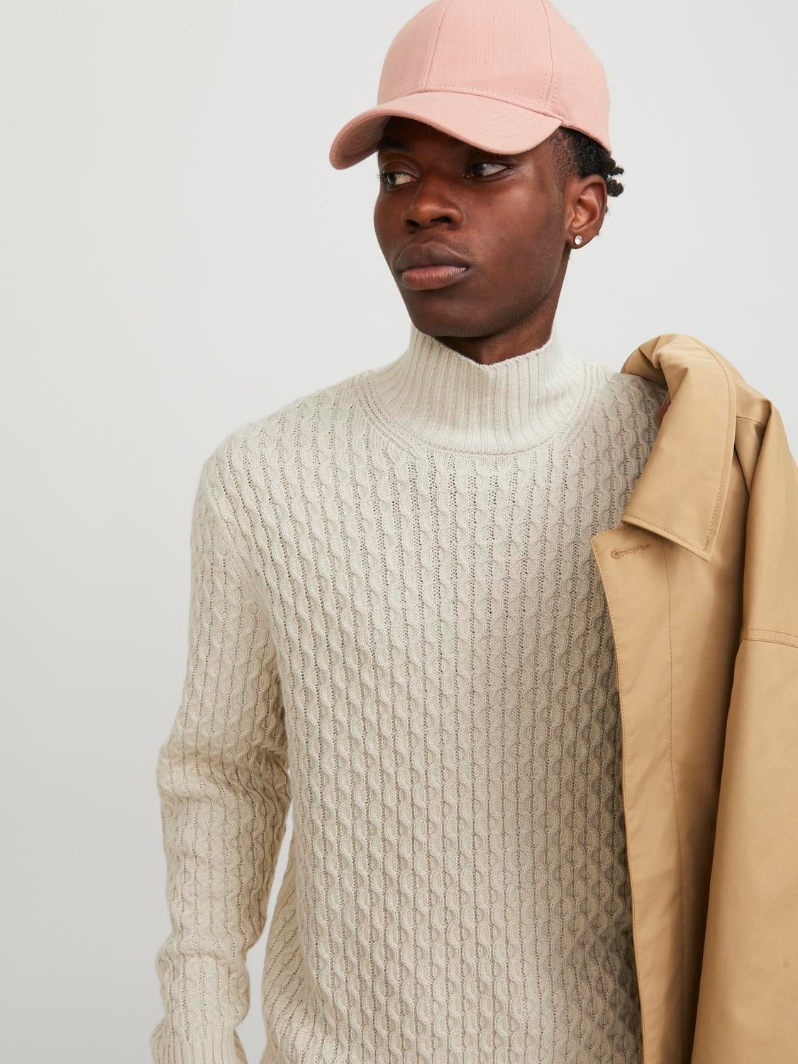 Beige funnel neck outlet jumper