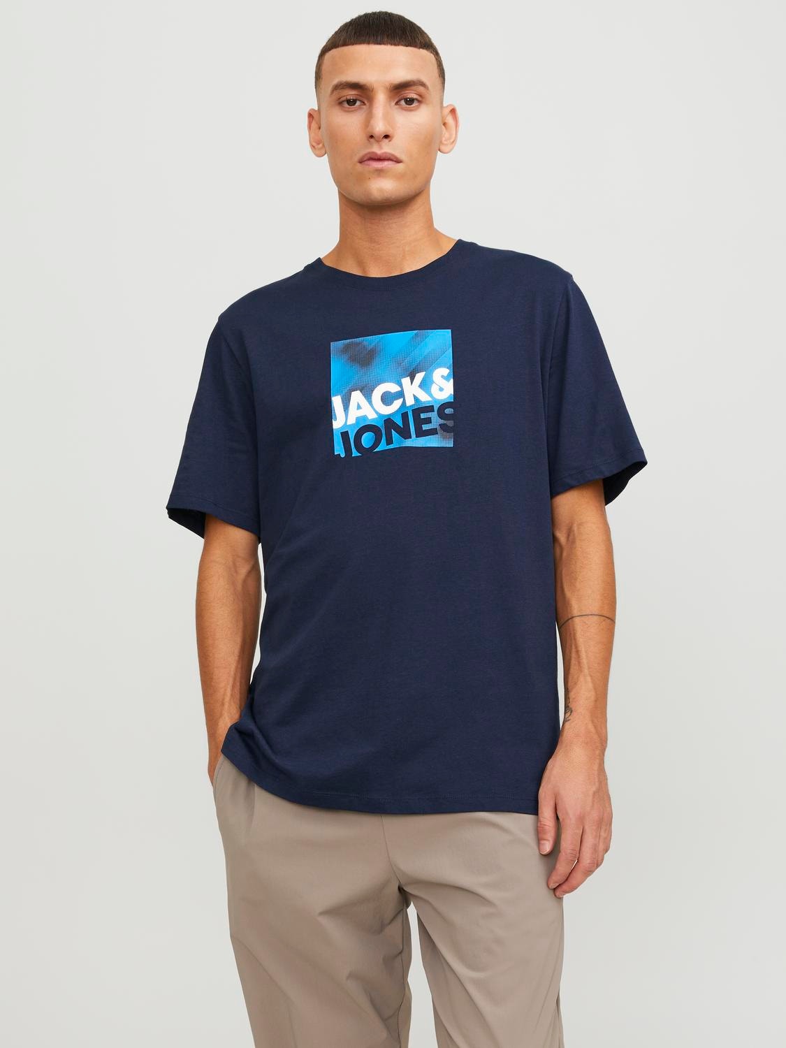 Jack & Jones Logo Pyöreä pääntie T-paita -Navy Blazer - 12246992