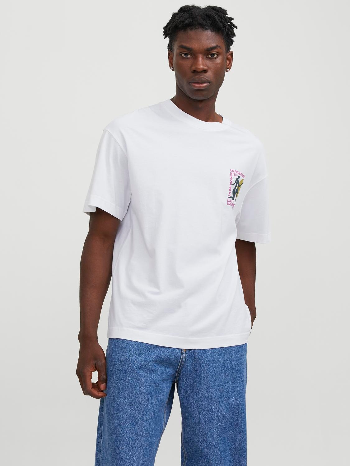 Jack & Jones Printed Crew neck T-shirt -Bright White - 12247018