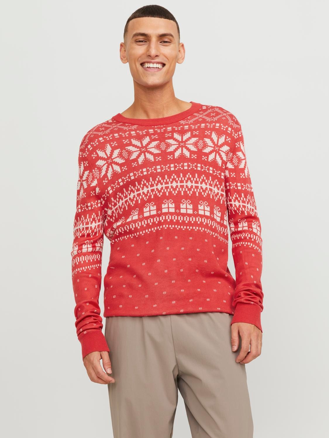 Jack & Jones Pull en maille à col rond -Rococco Red - 12247340