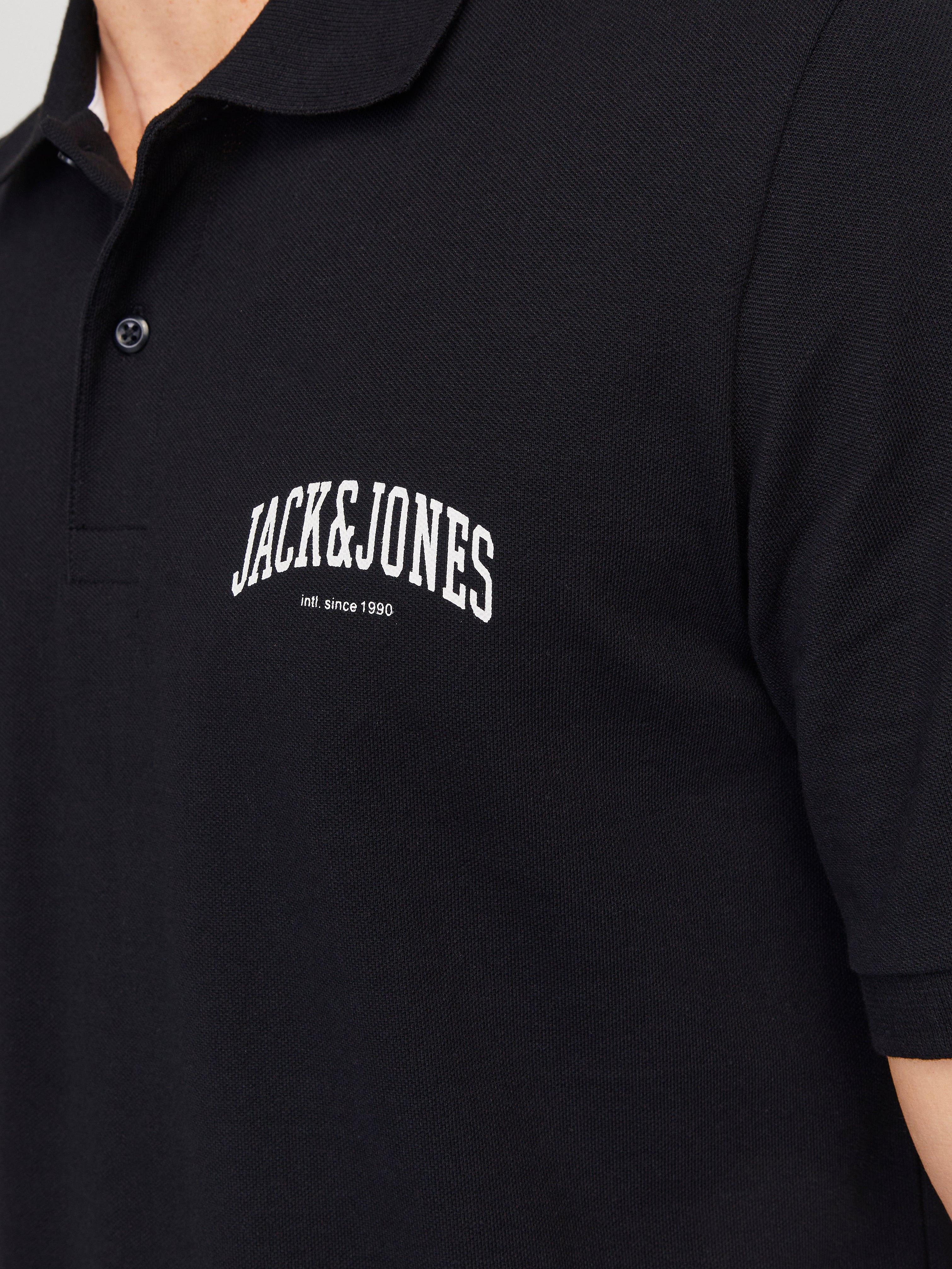 Printed Polo T-shirt | Black | Jack & Jones® 