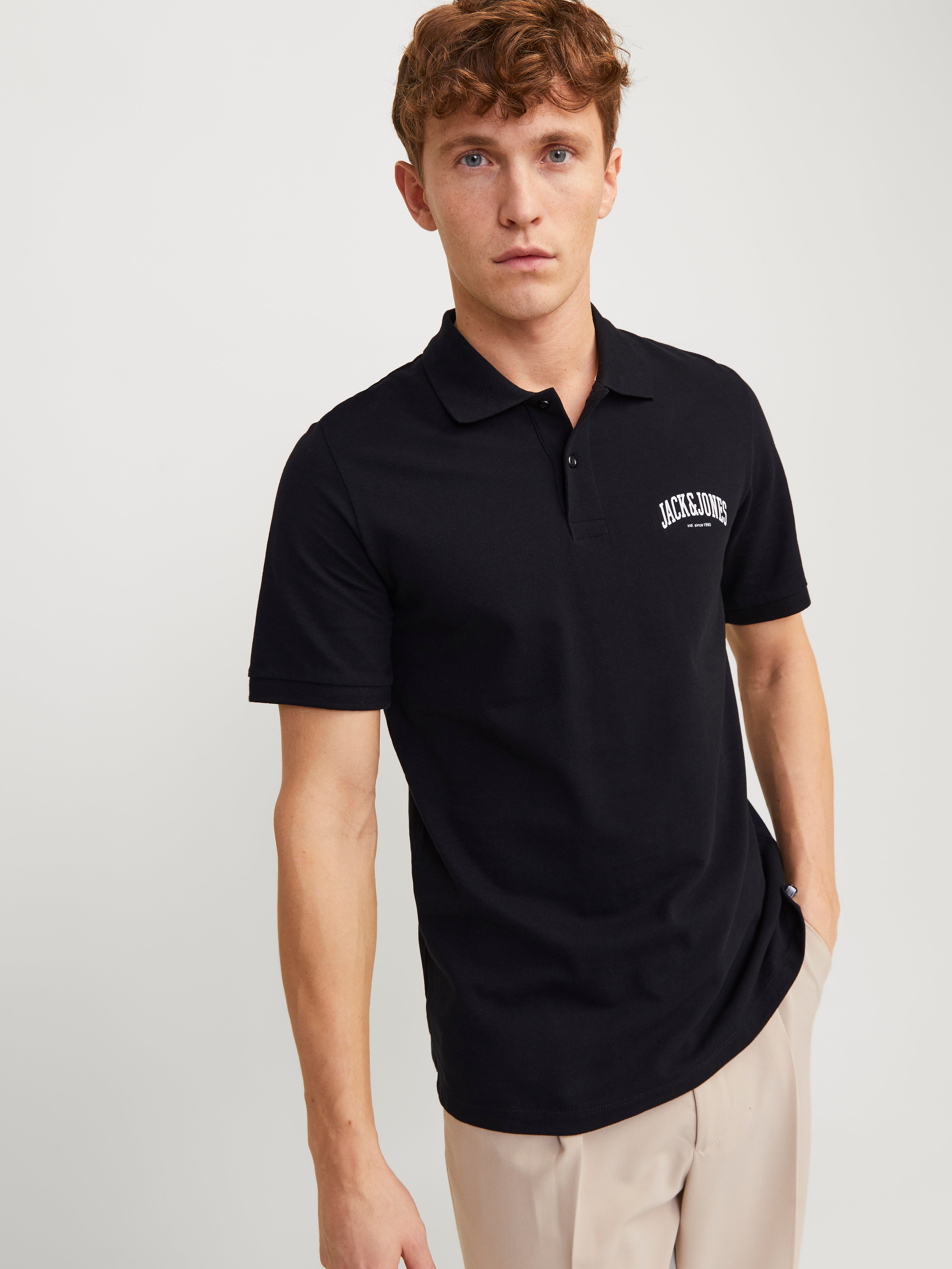 Printed Polo T-shirt | Black | Jack & Jones®