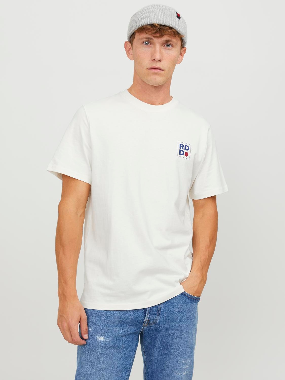 Jack & Jones RDD Logo Pyöreä pääntie T-paita -Egret - 12247475