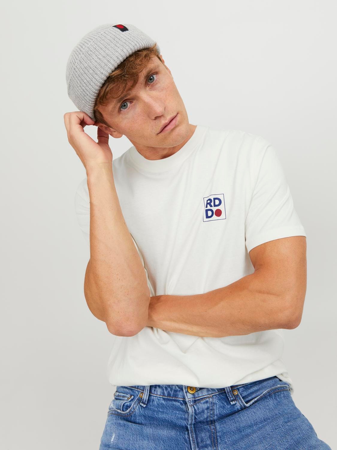 Jack & Jones RDD Nyomott mintás Környak Trikó -Egret - 12247475