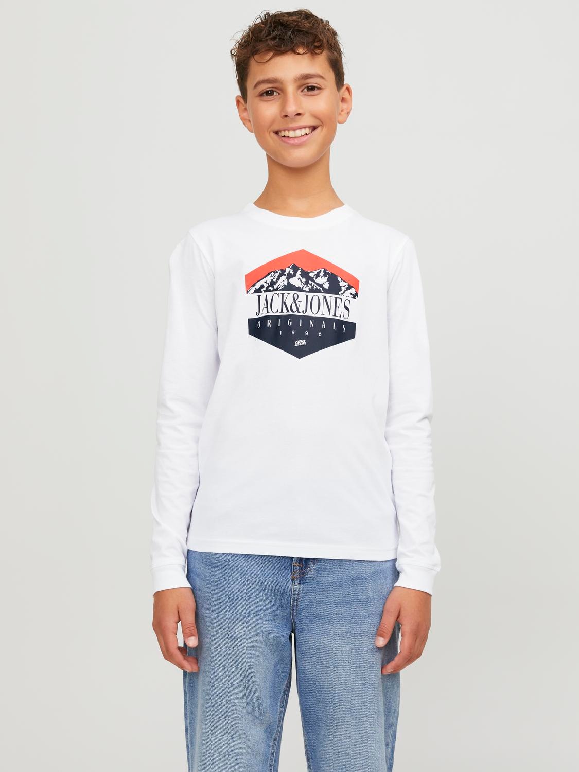 Jack & Jones Logo T-skjorte For gutter -Bright White - 12247581