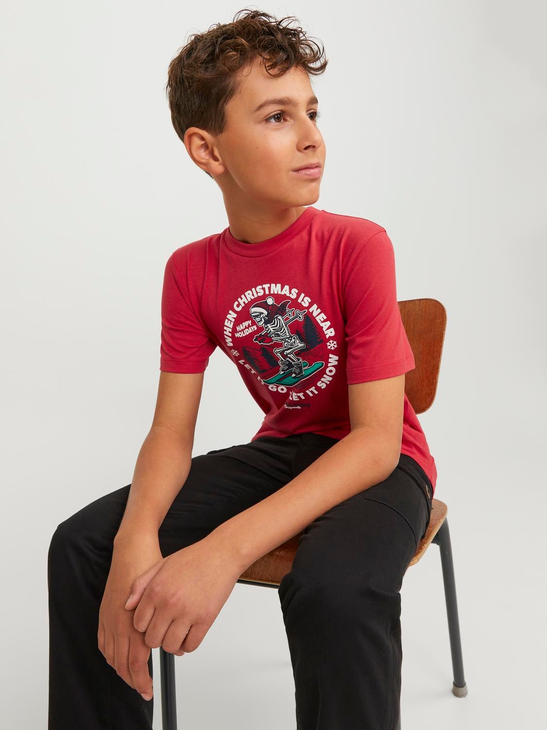 Jack & Jones T-shirt X-mas Para meninos -Rococco Red - 12247645