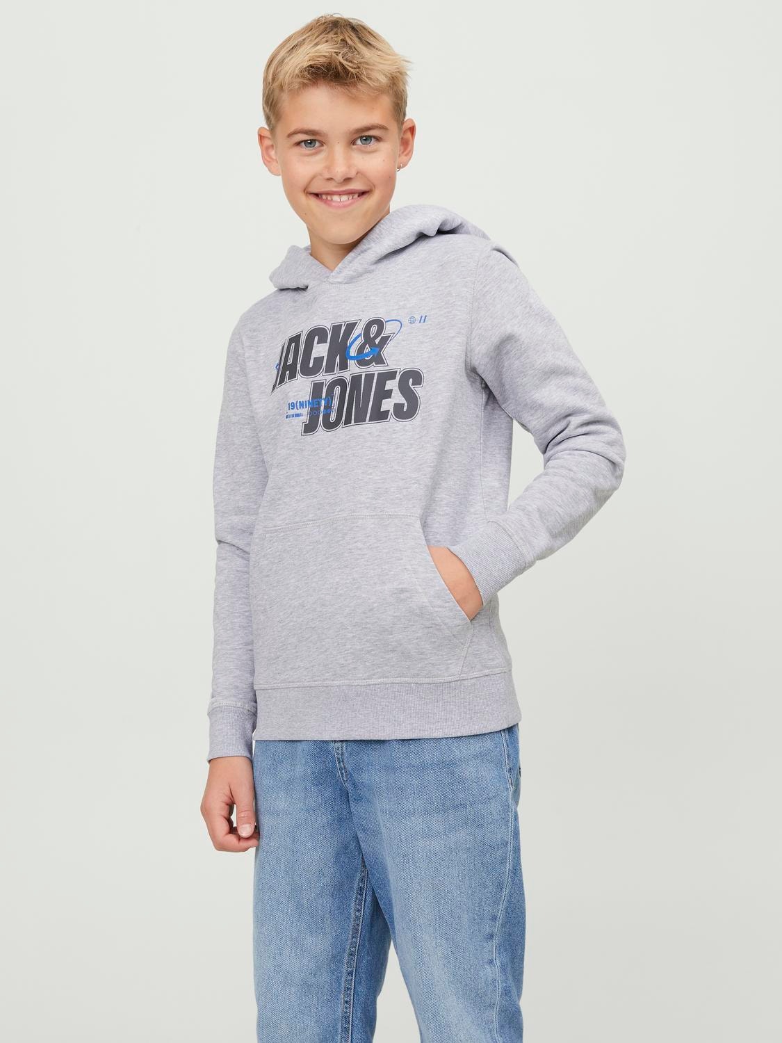 Jack & Jones Logotipas Megztinis su gobtuvu For boys -Light Grey Melange - 12247700