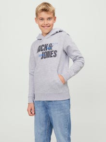 Jack & Jones Z logo Bluza z kapturem Dla chłopców -Light Grey Melange - 12247700