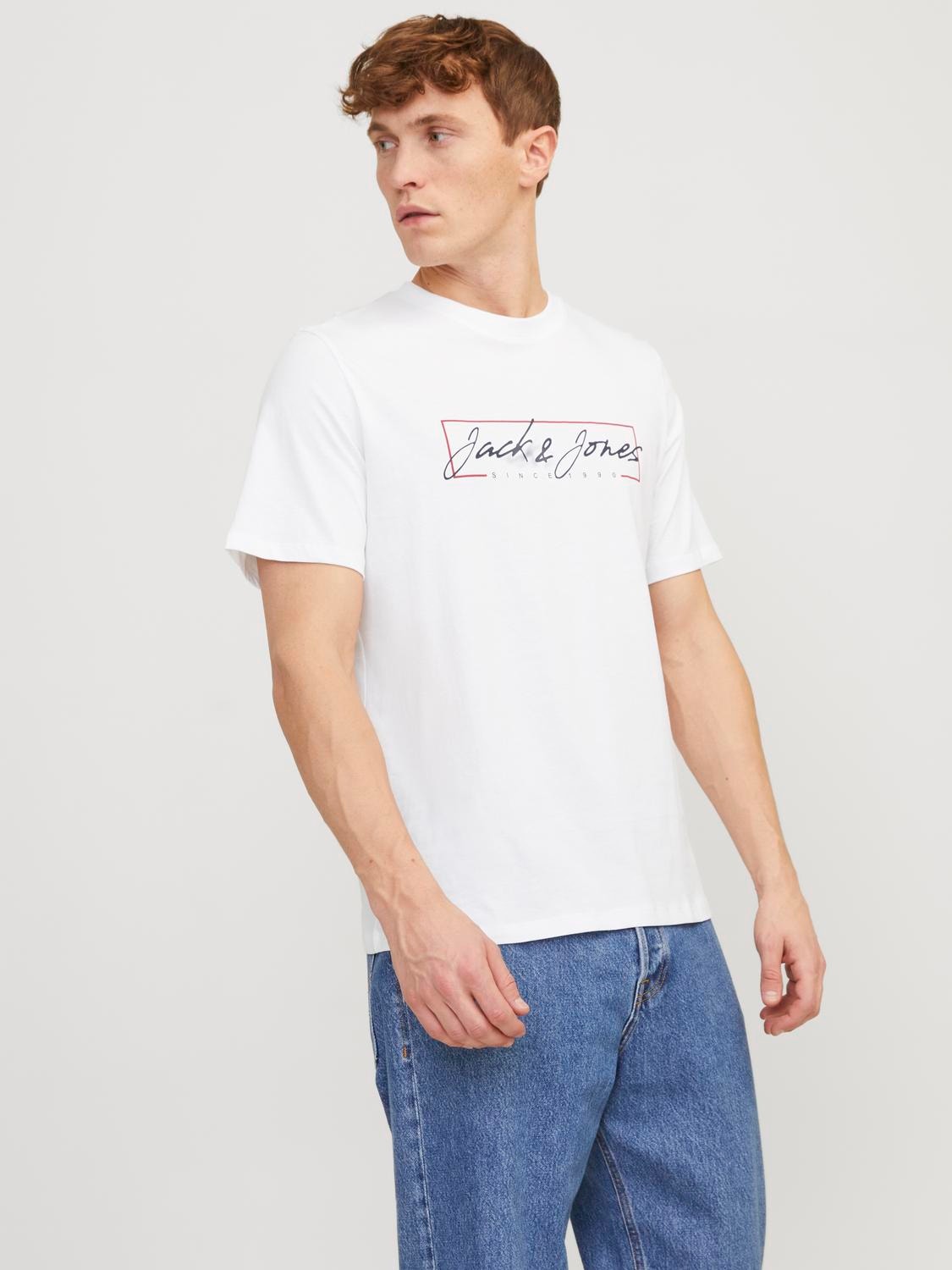 Jack & Jones T-shirt Logo Col rond -White - 12247779