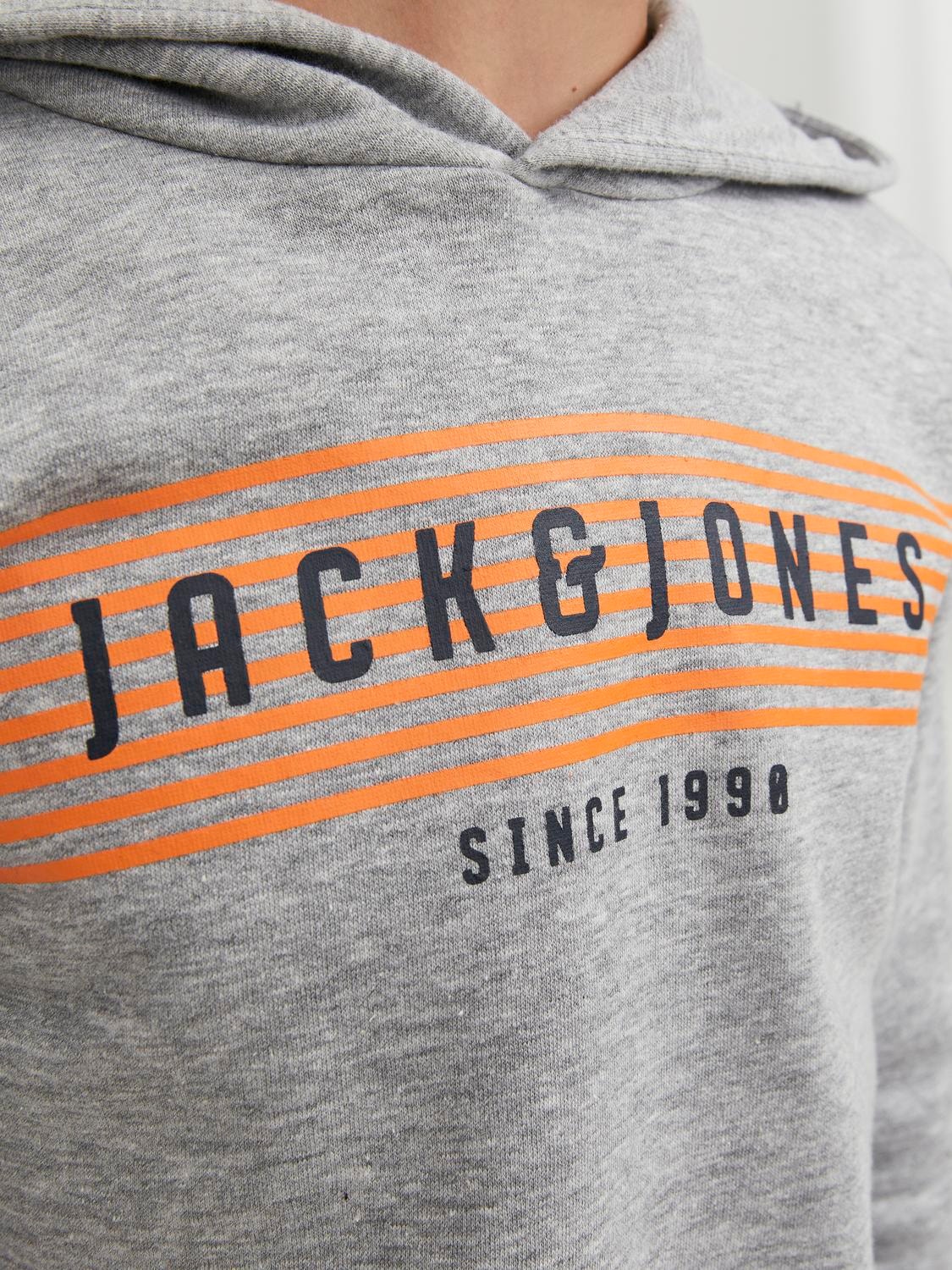 Jack & Jones Logo Hoodie For boys -Light Grey Melange - 12247861
