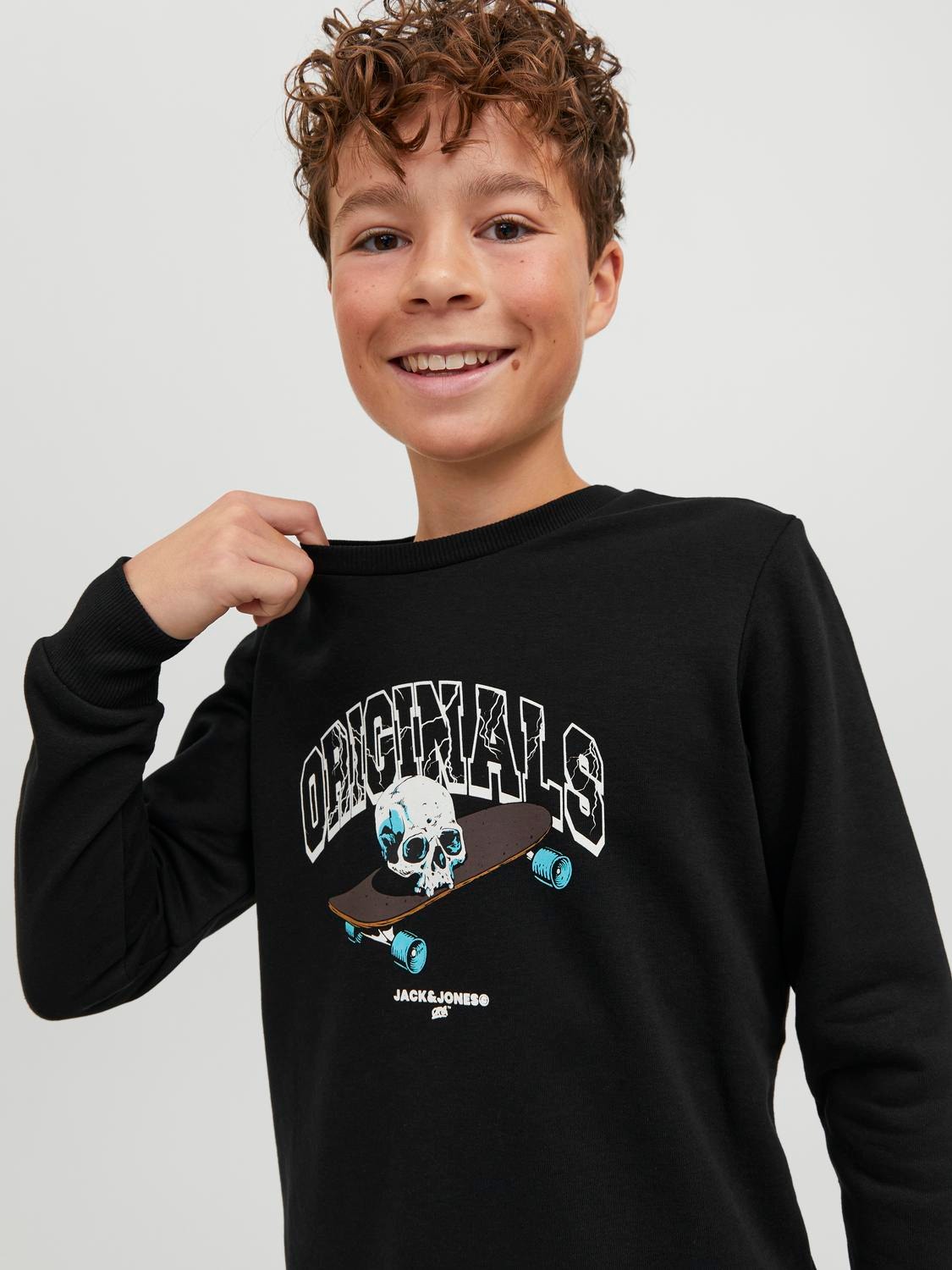 Jack & Jones Printed Crew neck Sweatshirt For boys -Black - 12247870