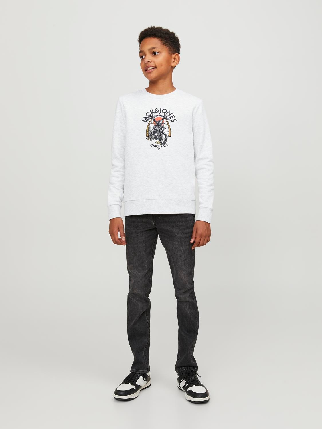 Jack & Jones Printed Crew neck Sweatshirt For boys -White Melange - 12247870