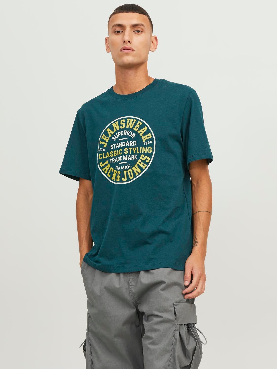 Printed O-Neck T-shirt | Medium Green | Jack & Jones®