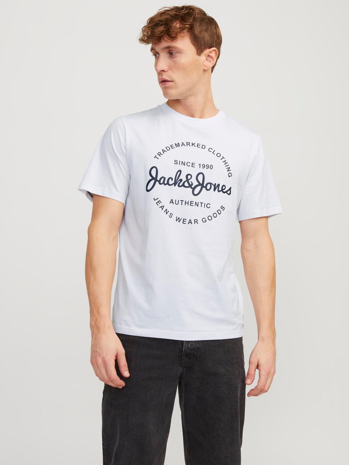 Jack & Jones Trükitud Ümmargune kaelus T-särk -White - 12247972
