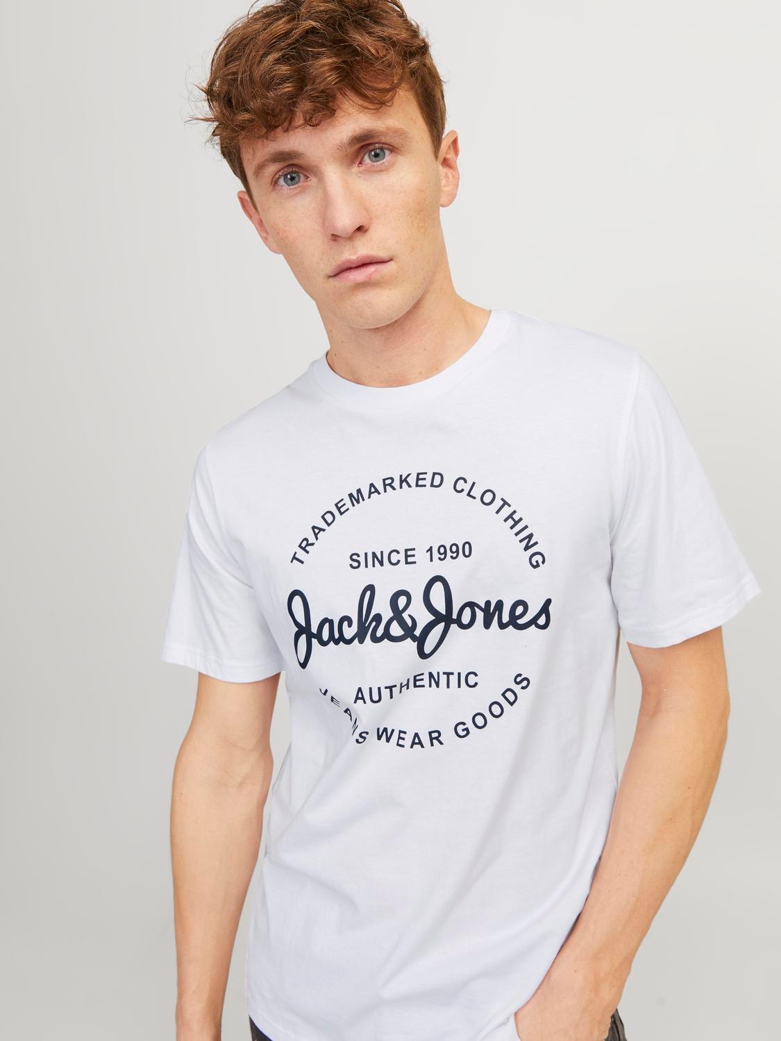Jack & Jones Painettu Pyöreä pääntie T-paita -White - 12247972