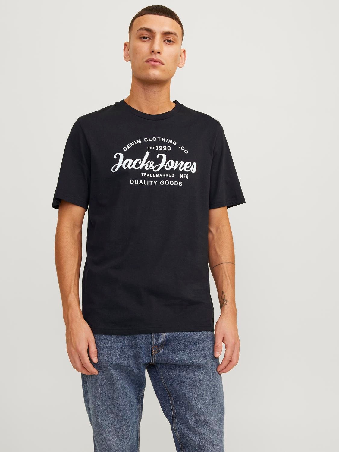 Jack & Jones Nyomott mintás Környak Trikó -Black - 12247972