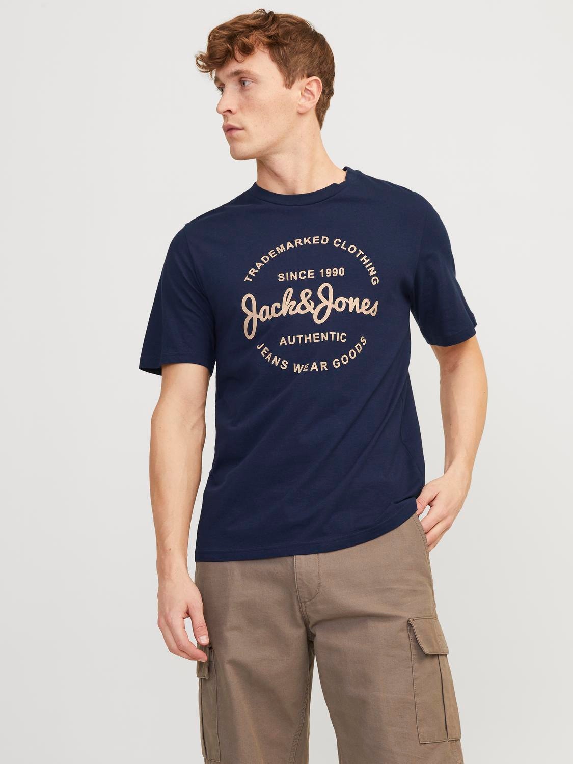 Jack & Jones Bedrukt Ronde hals T-shirt -Navy Blazer - 12247972