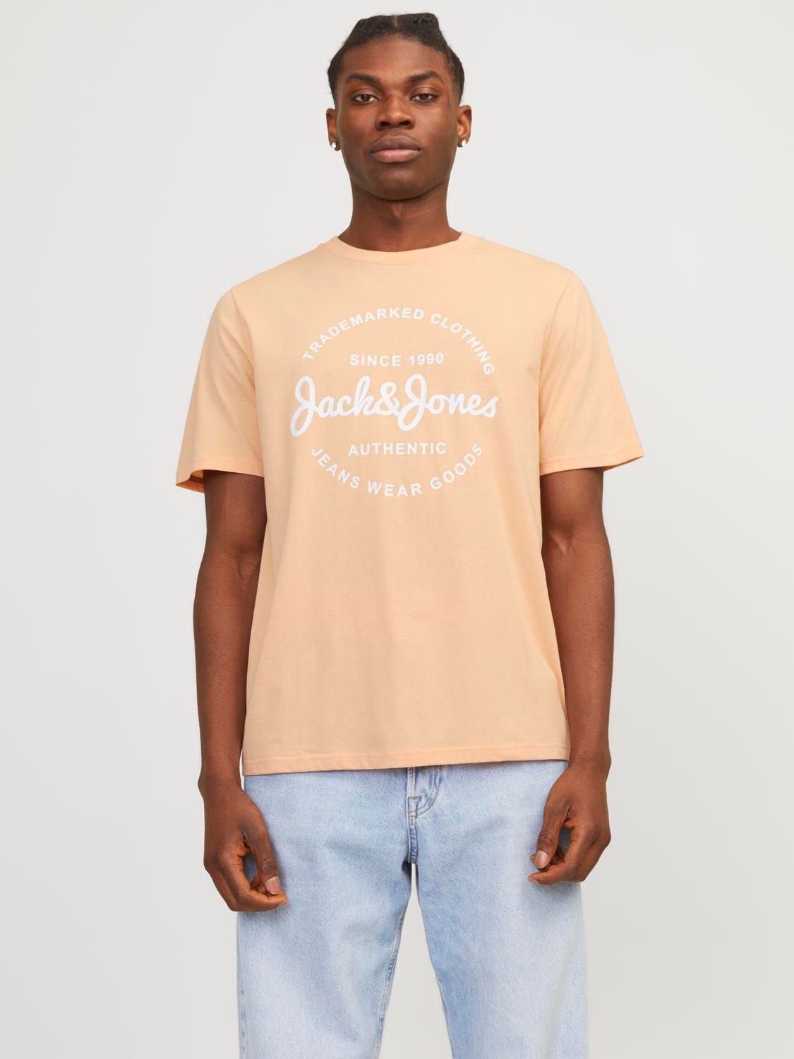 Jack & Jones Painettu Pyöreä pääntie T-paita -Apricot Ice  - 12247972