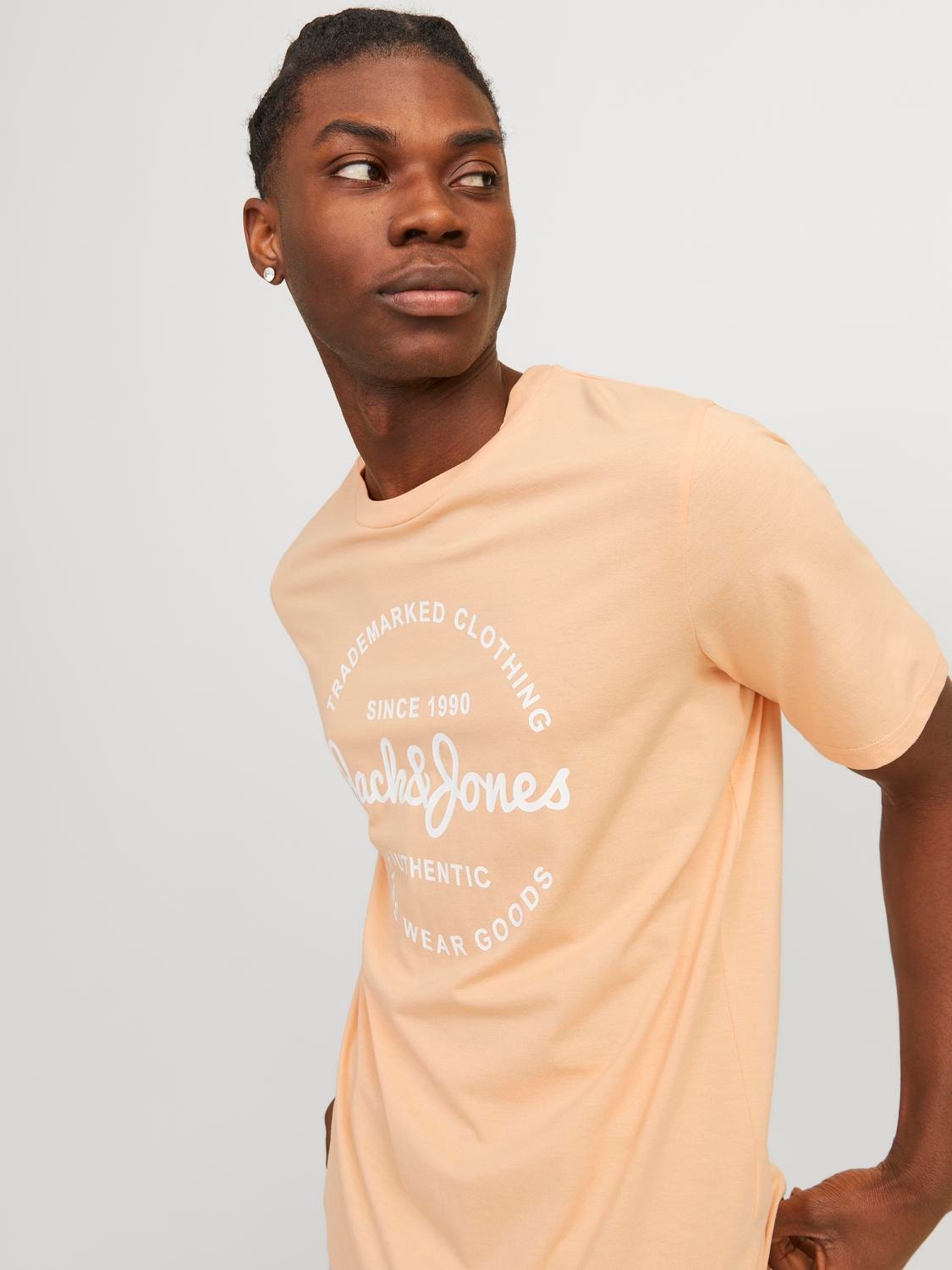Jack & Jones Nadruk Okrągły dekolt T-shirt -Apricot Ice  - 12247972