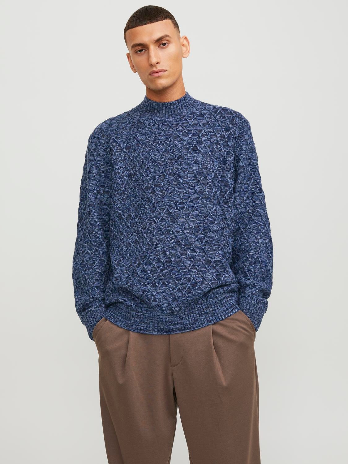 Jack & Jones Ensfarvet Striktrøje med rund hals -Night Sky - 12248127