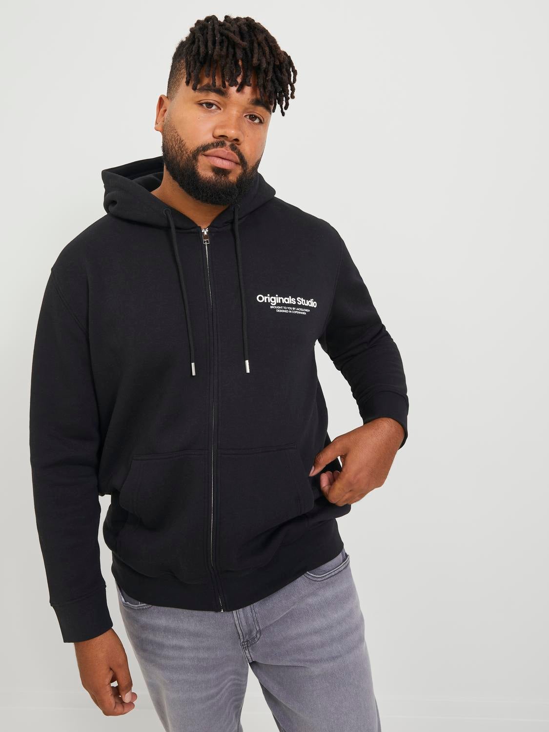 Plus size clearance black zip hoodie