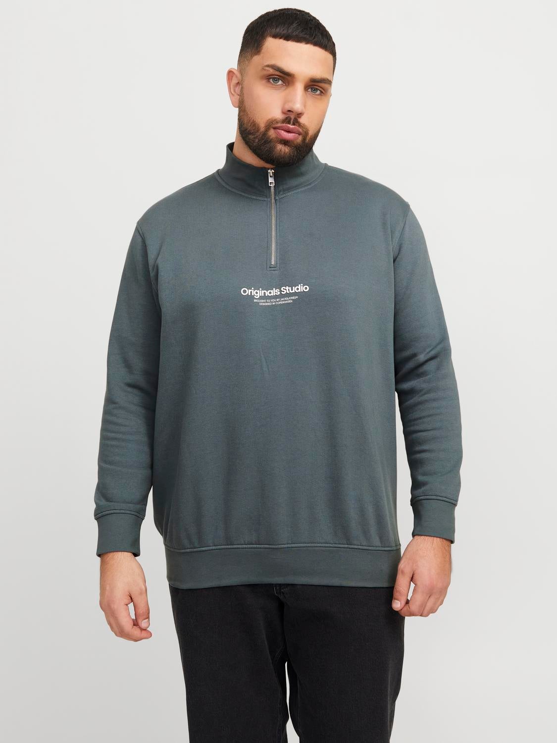 Plus Size Gedruckt Sweatshirt Mit Halbem Reißverschluss