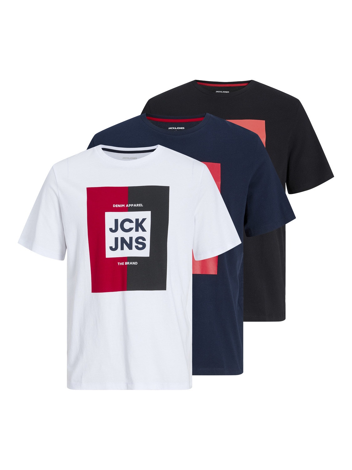 Jack & Jones 3-pack Logotyp Rundringning T-shirt -Black - 12248249