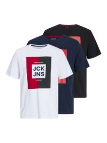 Jack & Jones 3-pak Z logo Okrągły dekolt T-shirt -Black - 12248249