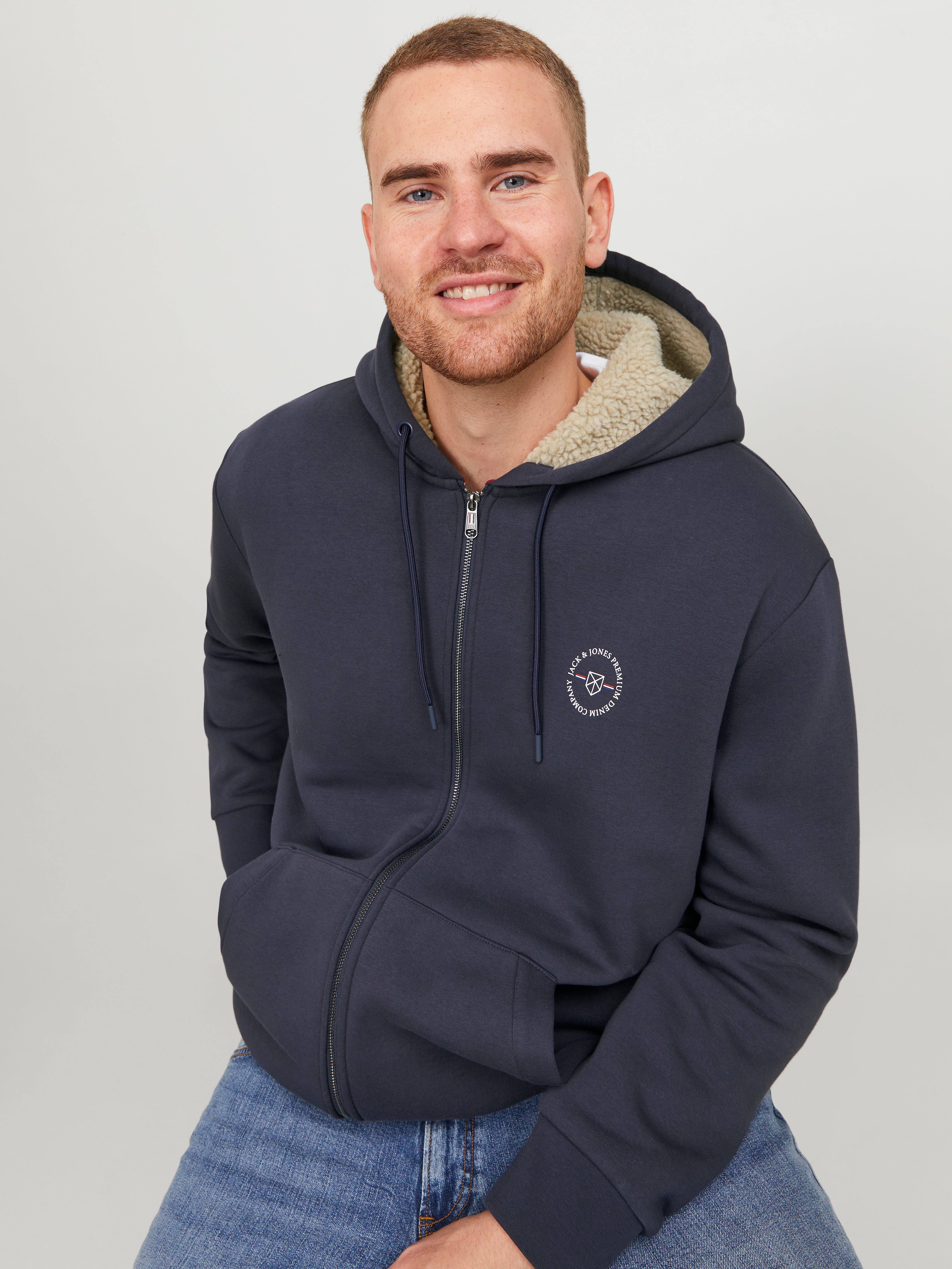 Jack & Jones Plus Size Plain Zip Hoodie - 12248272