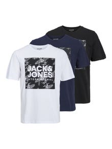 Jack & Jones 3-pakkainen Logo Pyöreä pääntie T-paita -Black - 12248314