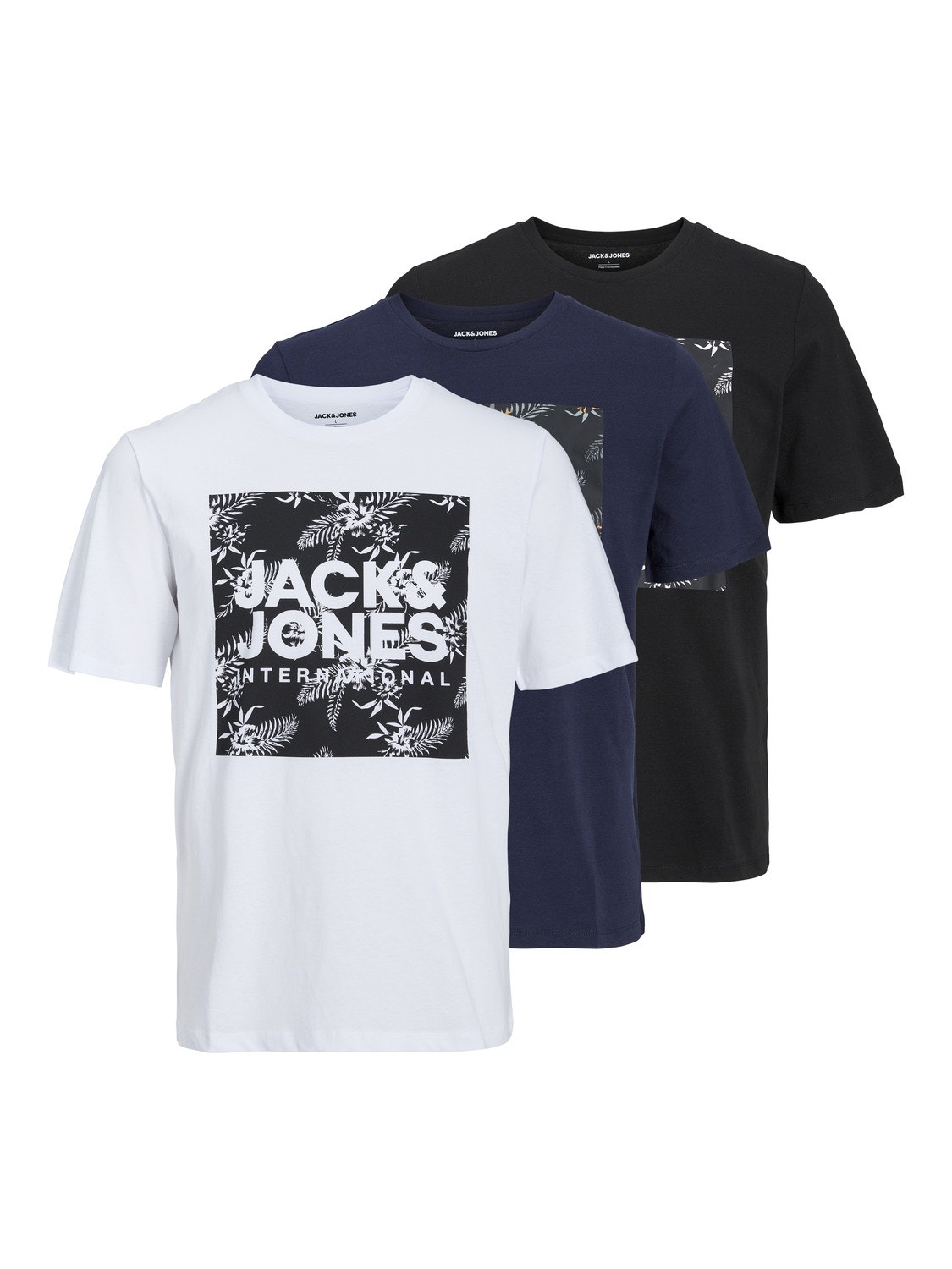 Jack & Jones Paquete de 3 Camiseta Logotipo Cuello redondo -Black - 12248314