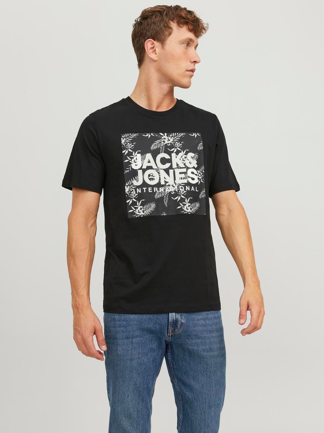 Jack & Jones 3-balení Logo Kruhový výstřih Tričko -Black - 12248314