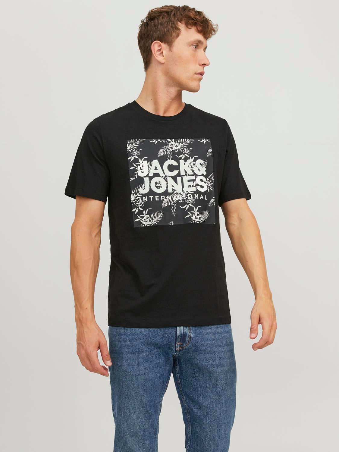 Jack & Jones 3-pakuotės Logotipas Apskritas kaklas Marškinėliai -Black - 12248314