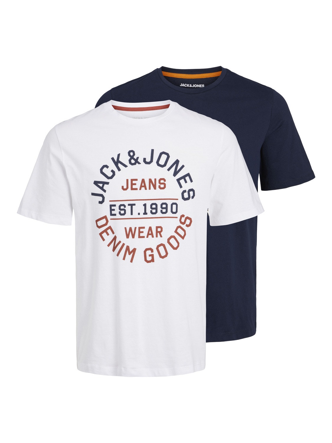 Jack & Jones 2-pakkainen Logo Pyöreä pääntie T-paita -White - 12248380