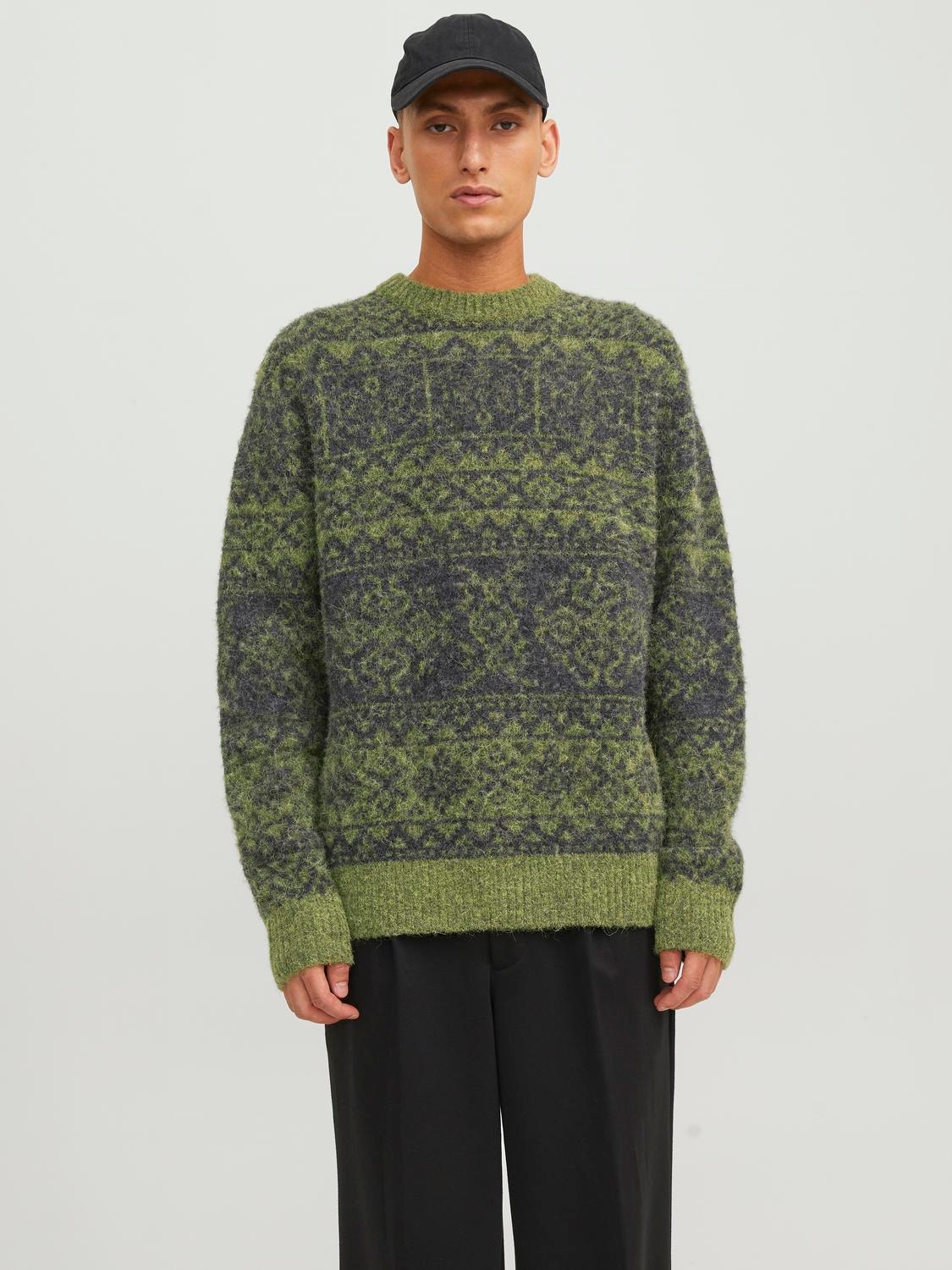 Jack & Jones All Over Print Crew Neck Jumper -Dried Herb - 12248396