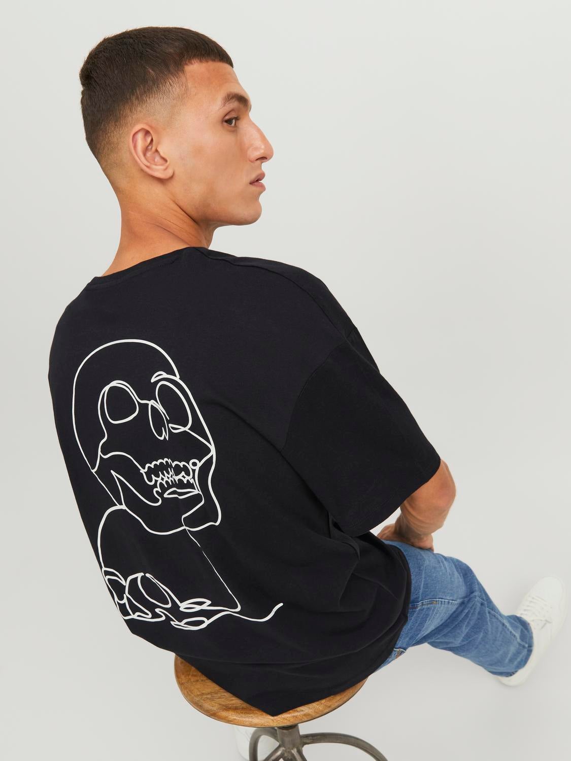 Printed Crew neck T shirt Black Jack Jones