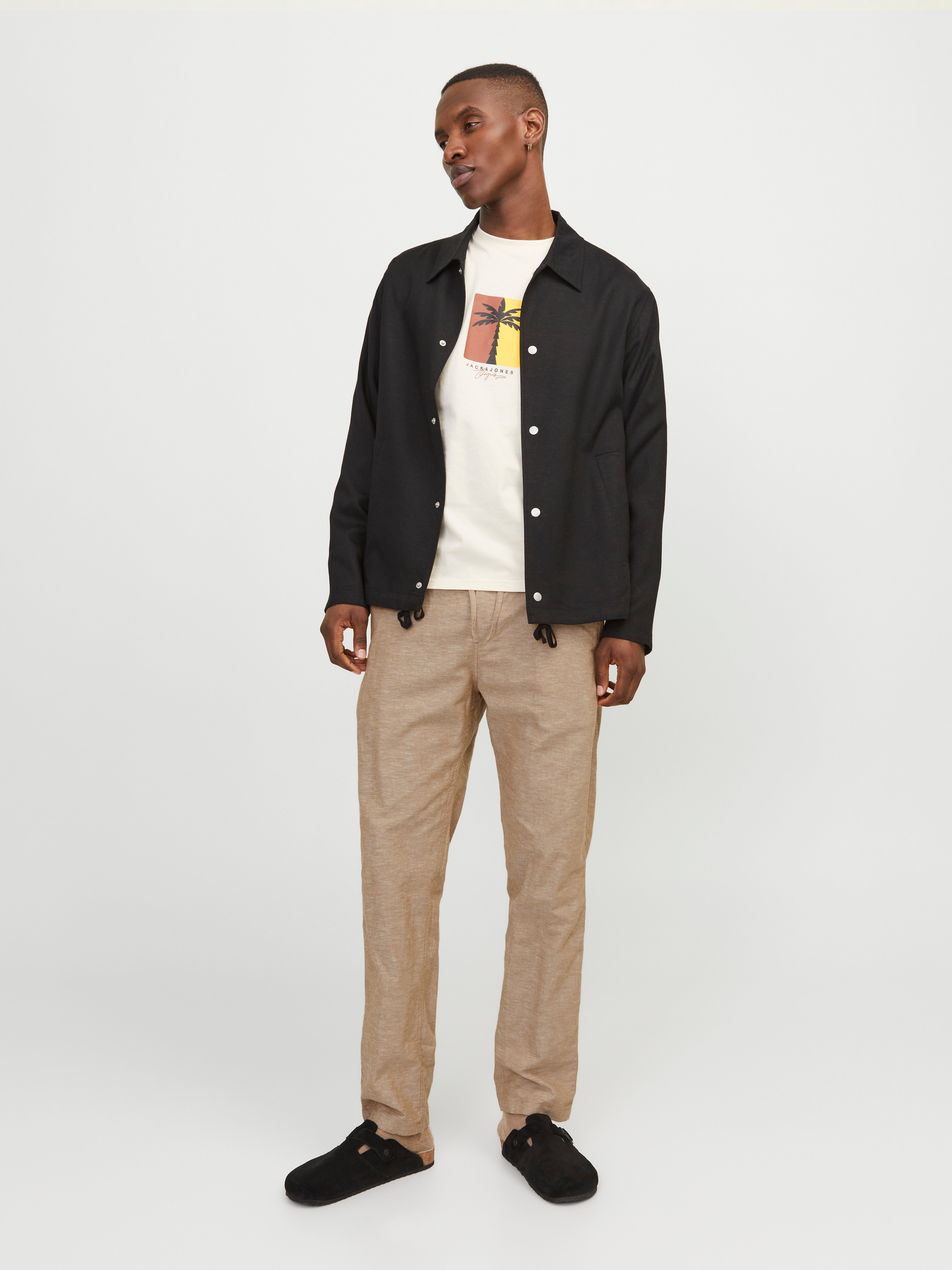 Black jacket khaki pants best sale