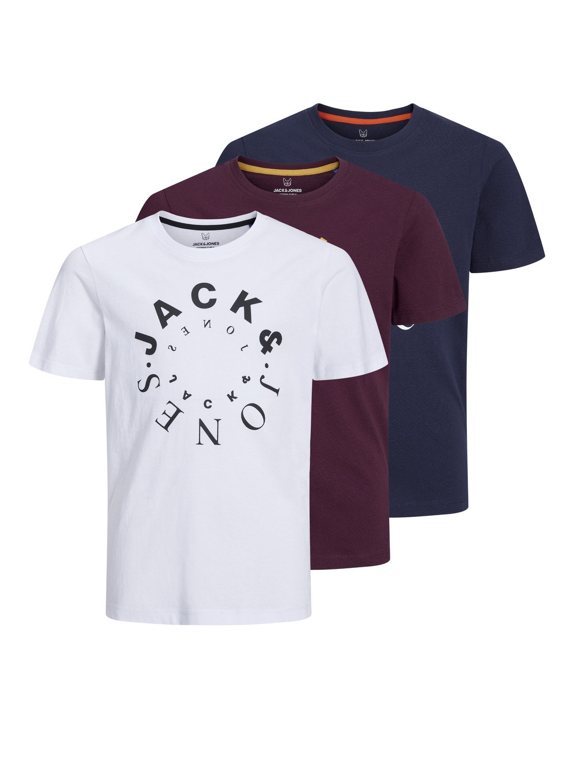 Jack & Jones 3-pakning Logo T-skjorte For gutter -White - 12248802