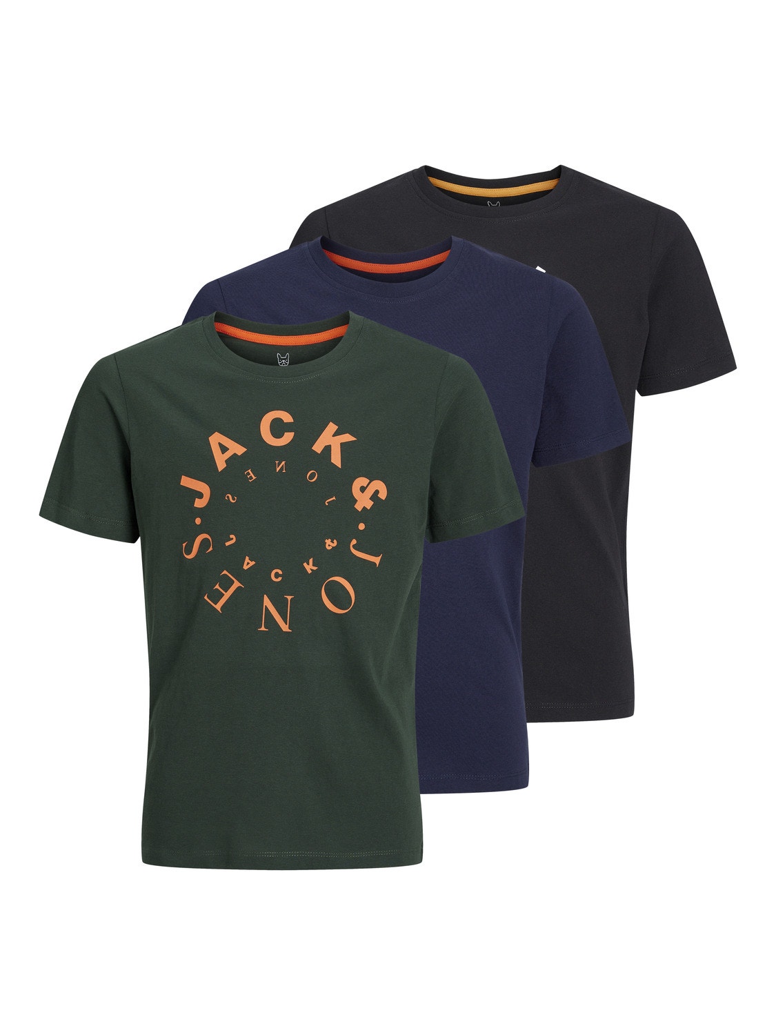 Jack & Jones 3-pakning Logo T-skjorte For gutter -Black - 12248802