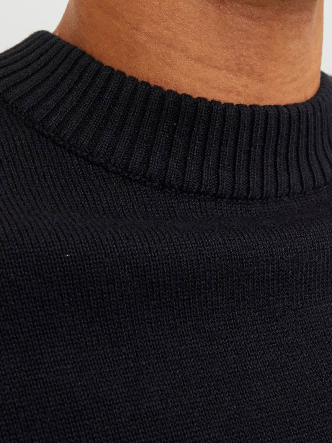 Jack & Jones Ensfarvet Striktrøje med rund hals -Black - 12248823