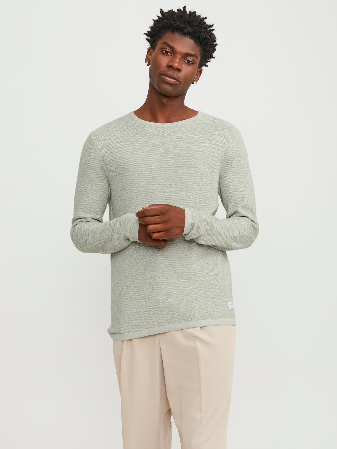 Plain Crew Neck Jumper Light Green Jack Jones