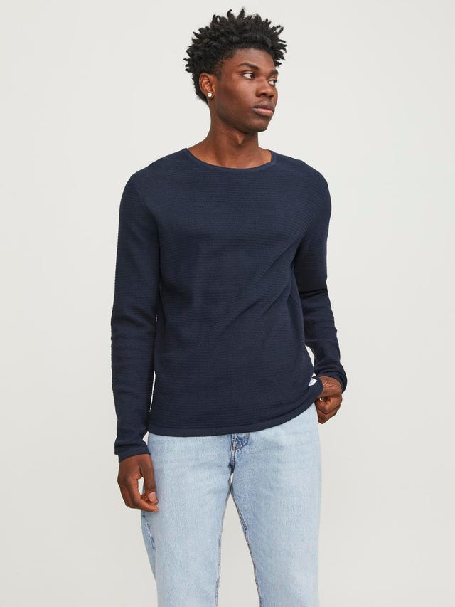 Jack & Jones Gładki Sweter z dzianiny z okrągłym dekoltem - 12248917