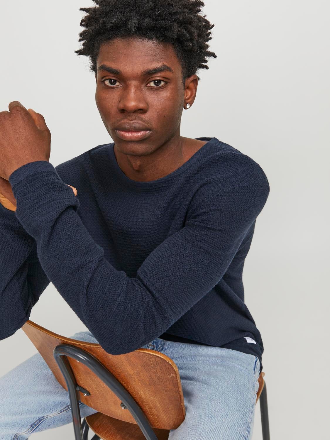 Plain Crew Neck Jumper Dark Blue Jack Jones