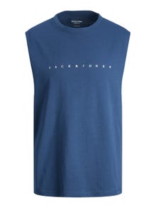 Jack & Jones Spausdintas raštas Apskritas kaklas Berankoviai marškinėliai -Ensign Blue - 12249131