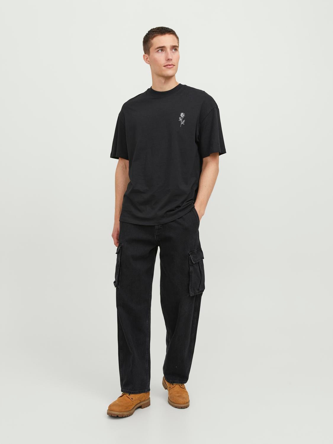 Jack & Jones Nyomott mintás Környak Trikó -Black - 12249221